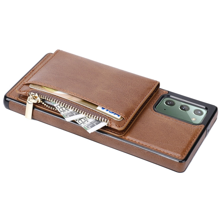 For Samsung Galaxy Note20 Zipper Wallet Bag PU Back Cover Shockrpoof Phone Case with Holder & Card Slots & Wallet