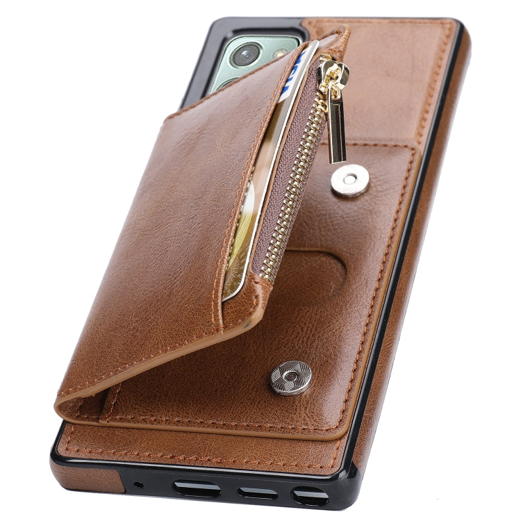 For Samsung Galaxy Note20 Zipper Wallet Bag PU Back Cover Shockrpoof Phone Case with Holder & Card Slots & Wallet