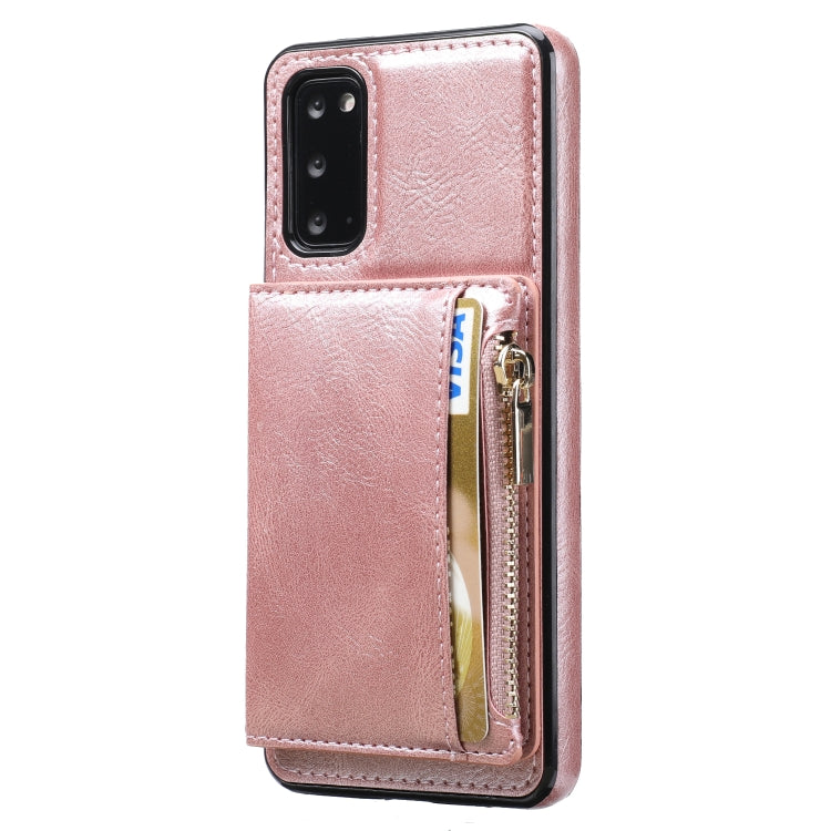 For Samsung Galaxy S20 Zipper Wallet Bag PU Back Cover Shockrpoof Phone Case with Holder & Card Slots & Wallet