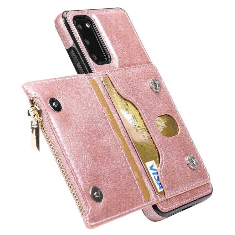 For Samsung Galaxy S20 Zipper Wallet Bag PU Back Cover Shockrpoof Phone Case with Holder & Card Slots & Wallet