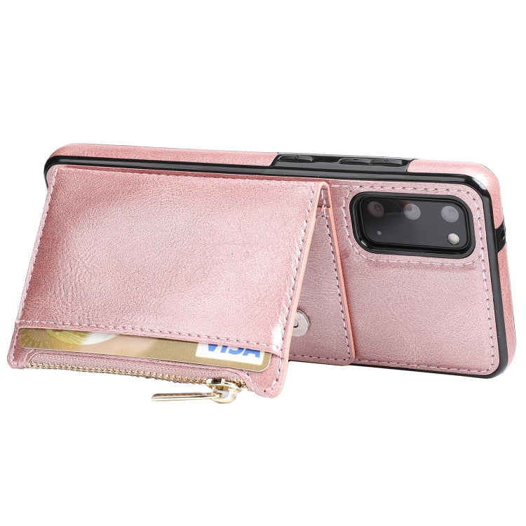 For Samsung Galaxy S20 Zipper Wallet Bag PU Back Cover Shockrpoof Phone Case with Holder & Card Slots & Wallet