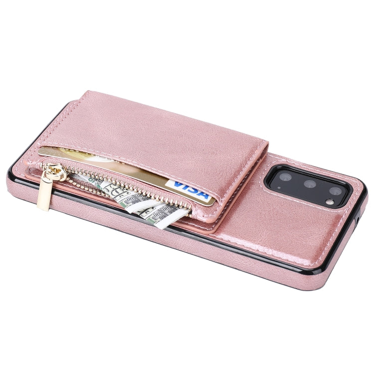 For Samsung Galaxy S20 Zipper Wallet Bag PU Back Cover Shockrpoof Phone Case with Holder & Card Slots & Wallet