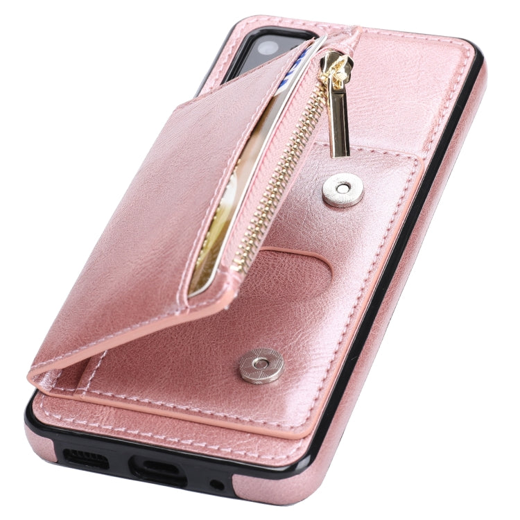 For Samsung Galaxy S20 Zipper Wallet Bag PU Back Cover Shockrpoof Phone Case with Holder & Card Slots & Wallet