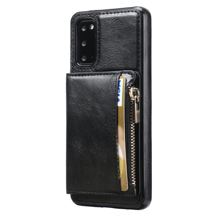 For Samsung Galaxy S20 Zipper Wallet Bag PU Back Cover Shockrpoof Phone Case with Holder & Card Slots & Wallet