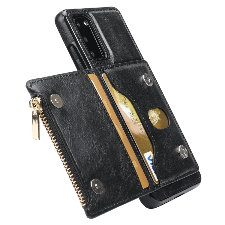 For Samsung Galaxy S20 Zipper Wallet Bag PU Back Cover Shockrpoof Phone Case with Holder & Card Slots & Wallet