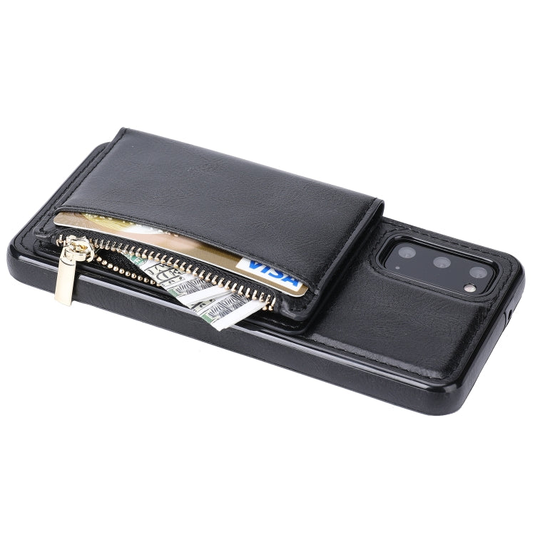 For Samsung Galaxy S20 Zipper Wallet Bag PU Back Cover Shockrpoof Phone Case with Holder & Card Slots & Wallet