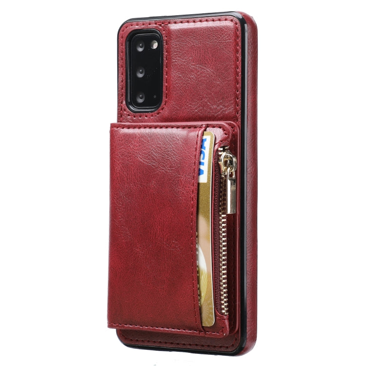For Samsung Galaxy S20 Zipper Wallet Bag PU Back Cover Shockrpoof Phone Case with Holder & Card Slots & Wallet