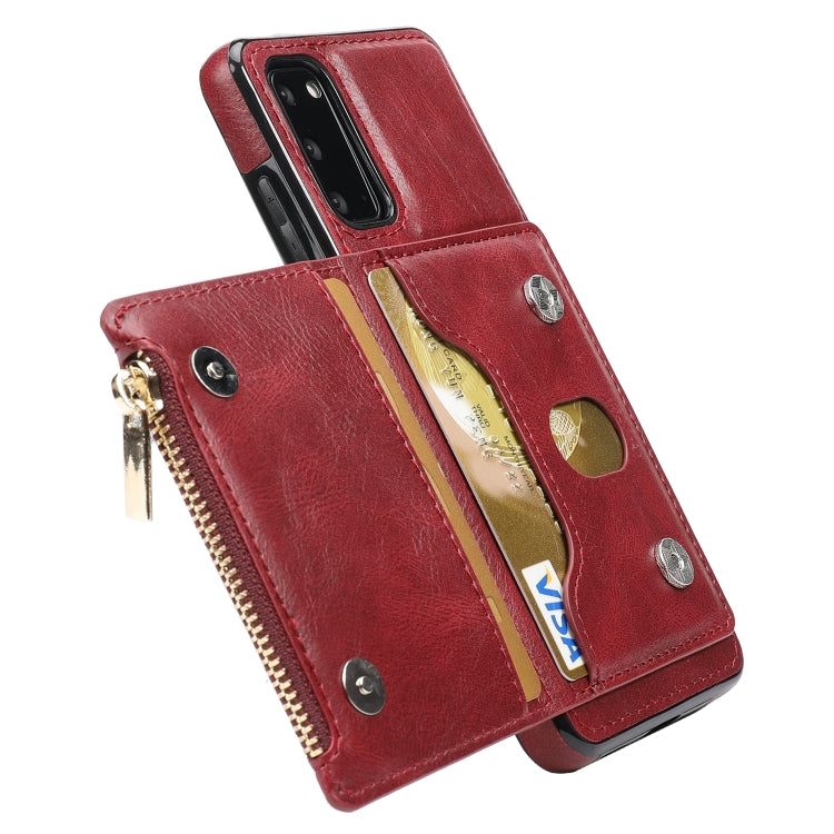 For Samsung Galaxy S20 Zipper Wallet Bag PU Back Cover Shockrpoof Phone Case with Holder & Card Slots & Wallet