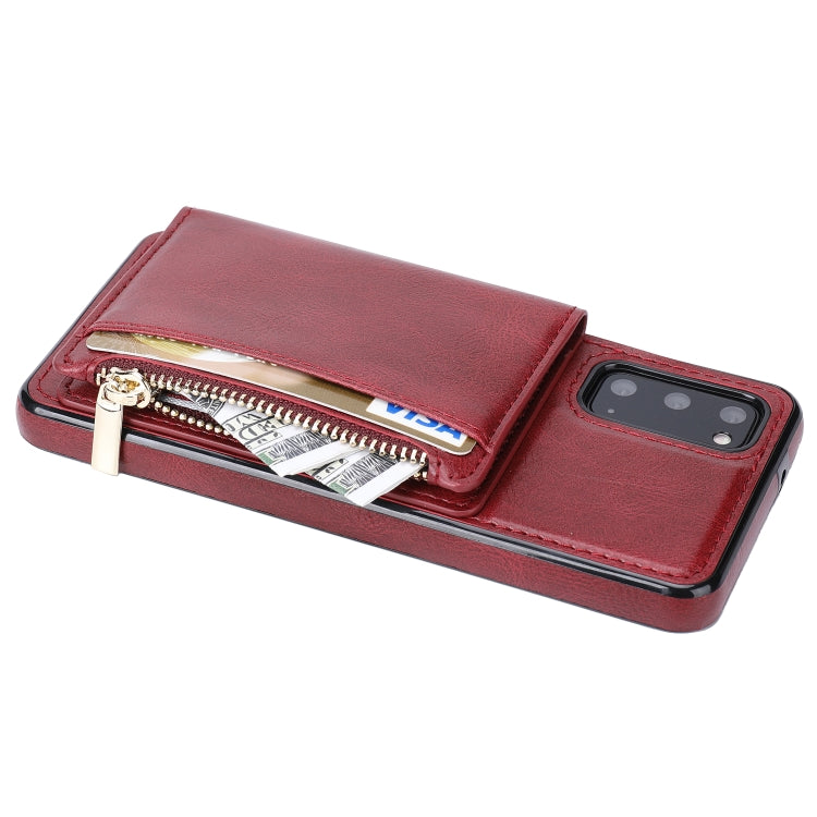 For Samsung Galaxy S20 Zipper Wallet Bag PU Back Cover Shockrpoof Phone Case with Holder & Card Slots & Wallet
