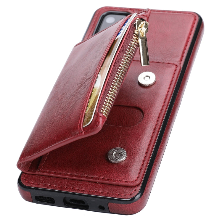 For Samsung Galaxy S20 Zipper Wallet Bag PU Back Cover Shockrpoof Phone Case with Holder & Card Slots & Wallet