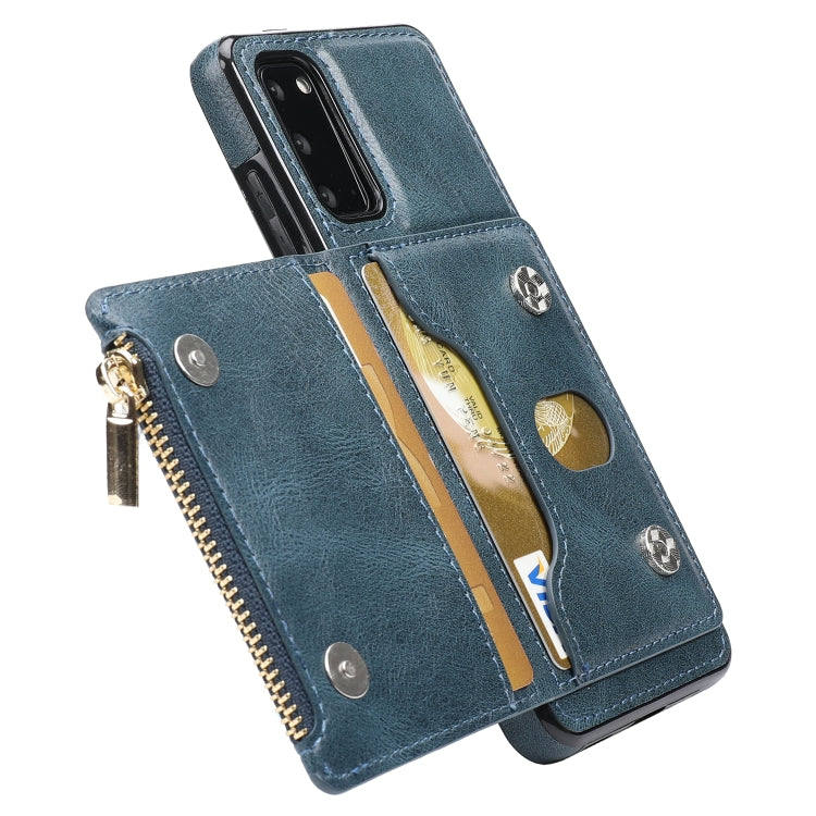 For Samsung Galaxy S20 Zipper Wallet Bag PU Back Cover Shockrpoof Phone Case with Holder & Card Slots & Wallet