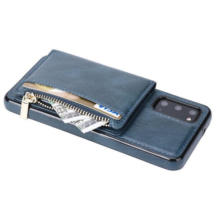 For Samsung Galaxy S20 Zipper Wallet Bag PU Back Cover Shockrpoof Phone Case with Holder & Card Slots & Wallet