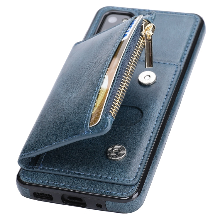 For Samsung Galaxy S20 Zipper Wallet Bag PU Back Cover Shockrpoof Phone Case with Holder & Card Slots & Wallet