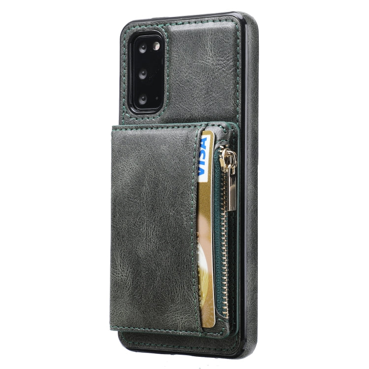For Samsung Galaxy S20 Zipper Wallet Bag PU Back Cover Shockrpoof Phone Case with Holder & Card Slots & Wallet