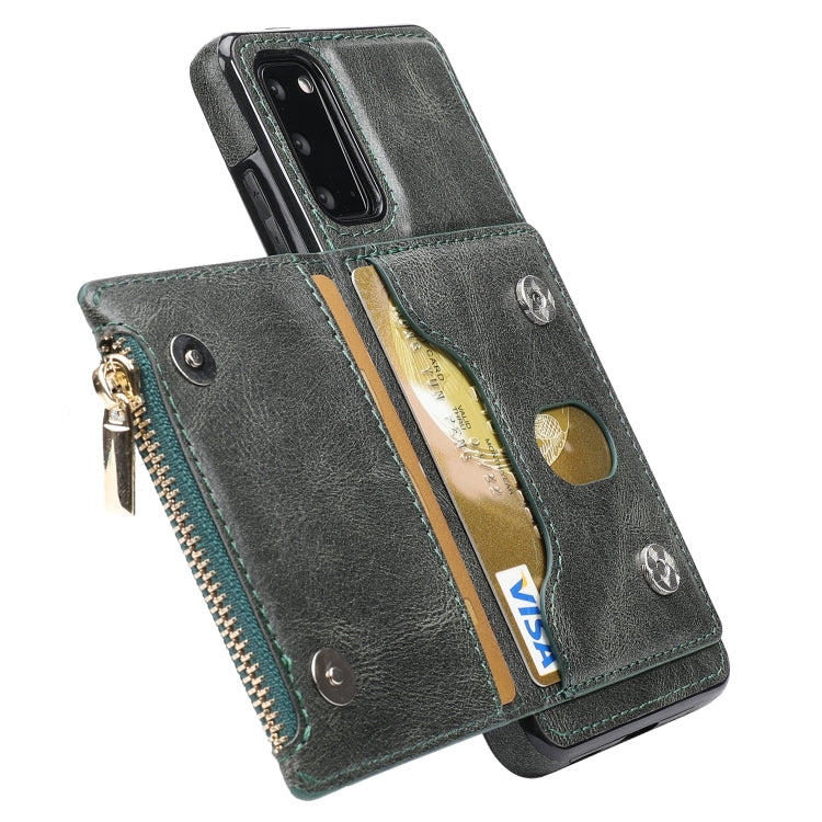 For Samsung Galaxy S20 Zipper Wallet Bag PU Back Cover Shockrpoof Phone Case with Holder & Card Slots & Wallet