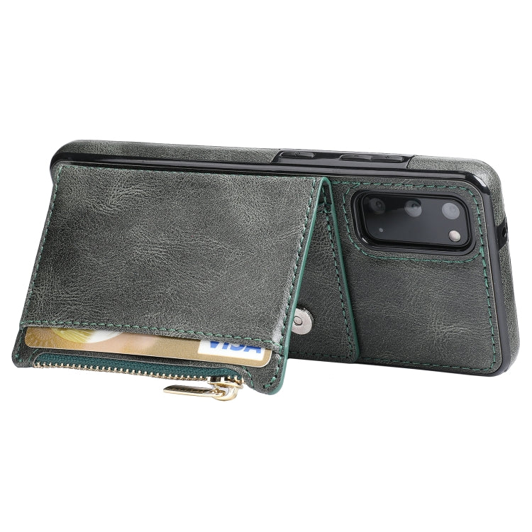 For Samsung Galaxy S20 Zipper Wallet Bag PU Back Cover Shockrpoof Phone Case with Holder & Card Slots & Wallet
