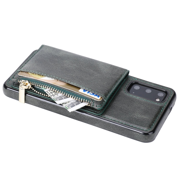 For Samsung Galaxy S20 Zipper Wallet Bag PU Back Cover Shockrpoof Phone Case with Holder & Card Slots & Wallet