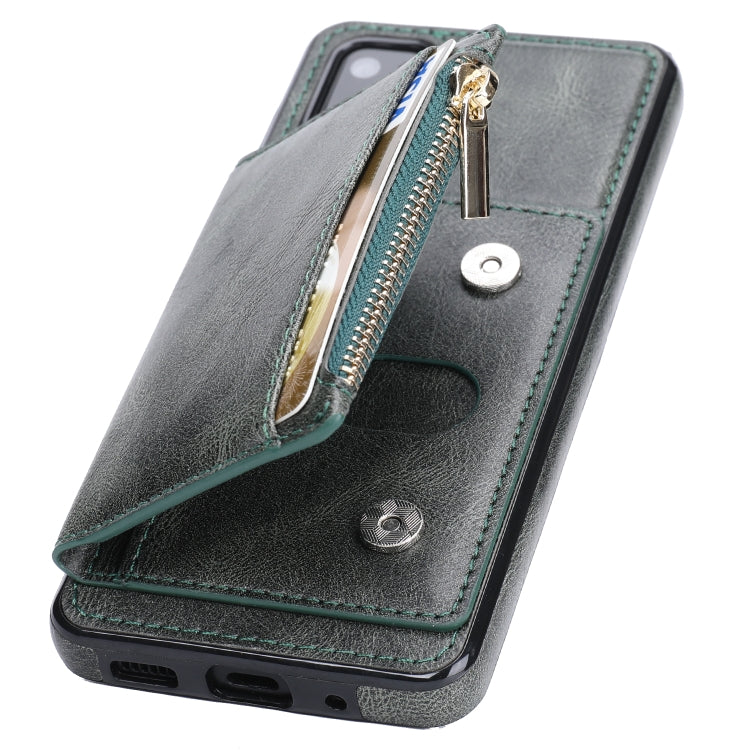 For Samsung Galaxy S20 Zipper Wallet Bag PU Back Cover Shockrpoof Phone Case with Holder & Card Slots & Wallet