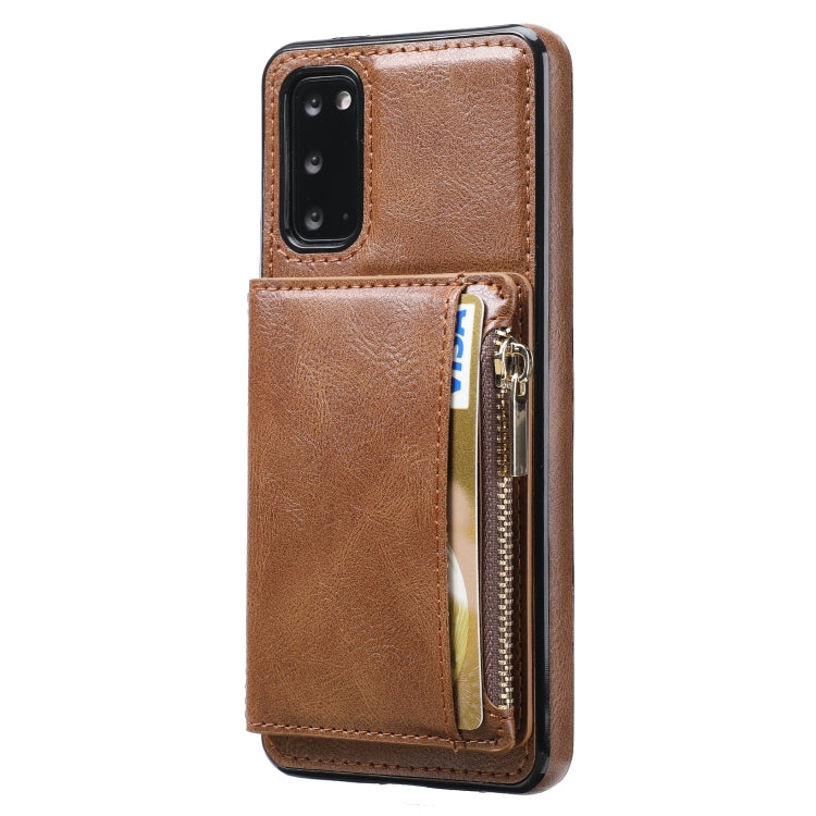 For Samsung Galaxy S20 Zipper Wallet Bag PU Back Cover Shockrpoof Phone Case with Holder & Card Slots & Wallet