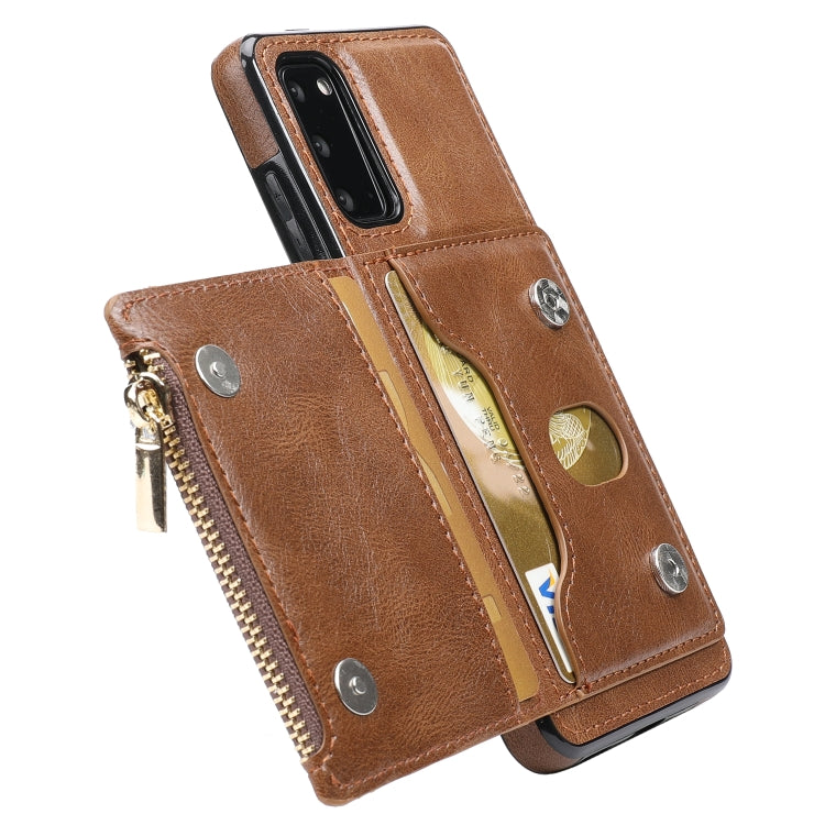 For Samsung Galaxy S20 Zipper Wallet Bag PU Back Cover Shockrpoof Phone Case with Holder & Card Slots & Wallet