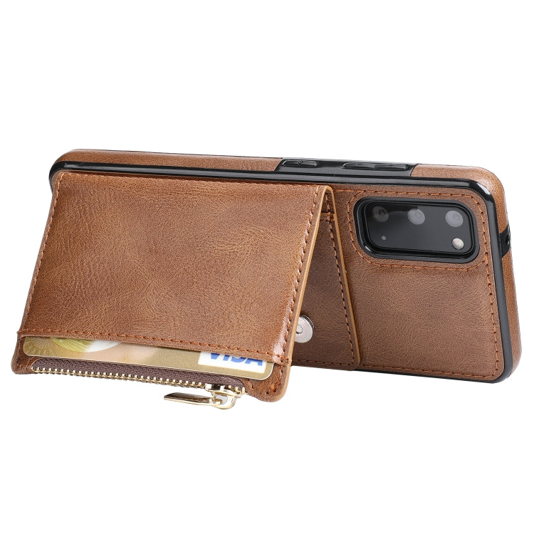 For Samsung Galaxy S20 Zipper Wallet Bag PU Back Cover Shockrpoof Phone Case with Holder & Card Slots & Wallet