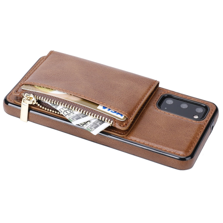 For Samsung Galaxy S20 Zipper Wallet Bag PU Back Cover Shockrpoof Phone Case with Holder & Card Slots & Wallet