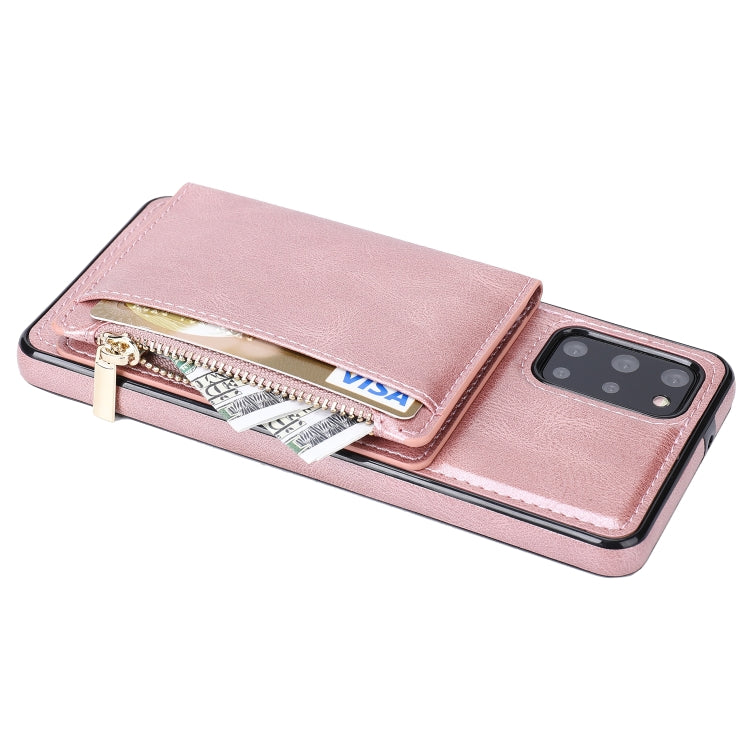 For Samsung Galaxy S20+ Zipper Wallet Bag PU Back Cover Shockrpoof Phone Case with Holder & Card Slots & Wallet