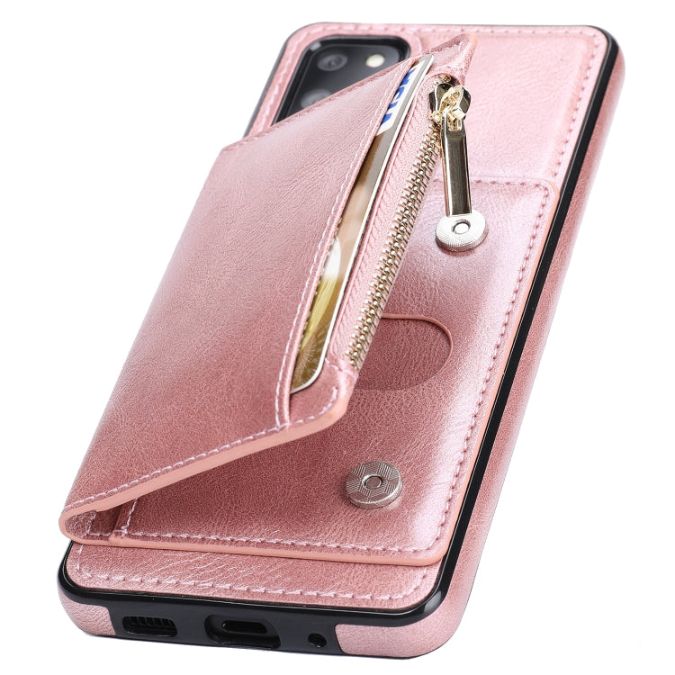 For Samsung Galaxy S20+ Zipper Wallet Bag PU Back Cover Shockrpoof Phone Case with Holder & Card Slots & Wallet