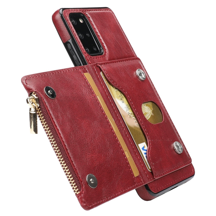 For Samsung Galaxy S20+ Zipper Wallet Bag PU Back Cover Shockrpoof Phone Case with Holder & Card Slots & Wallet