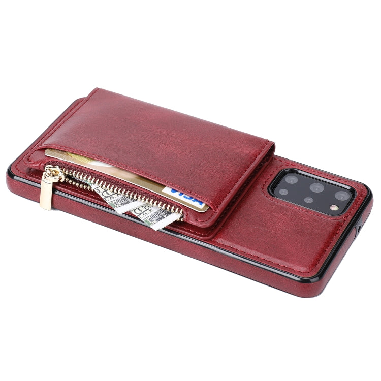 For Samsung Galaxy S20+ Zipper Wallet Bag PU Back Cover Shockrpoof Phone Case with Holder & Card Slots & Wallet