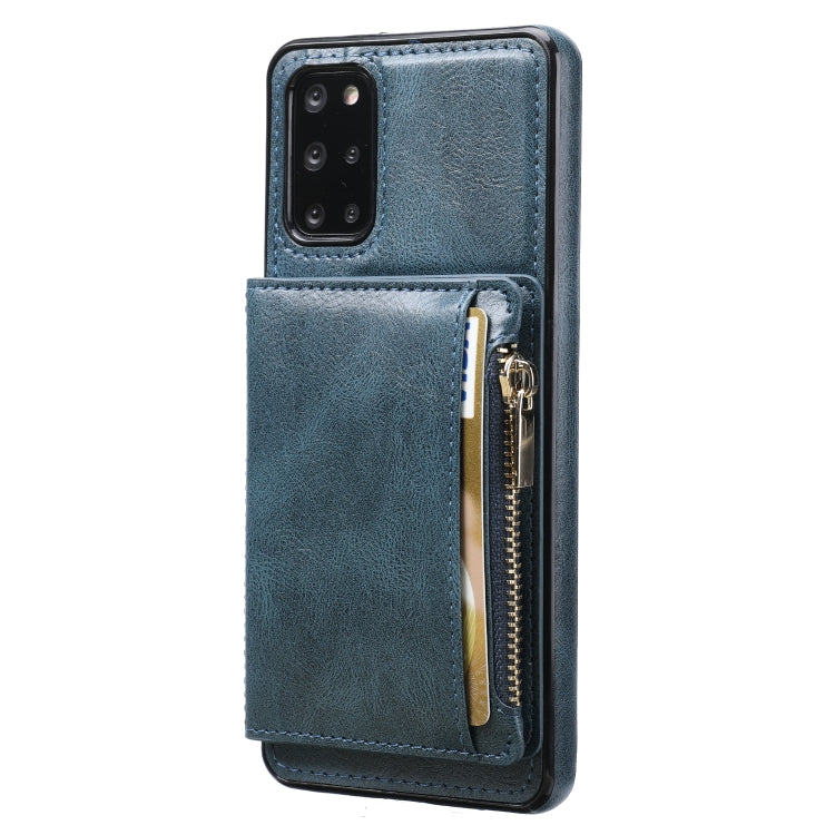 For Samsung Galaxy S20+ Zipper Wallet Bag PU Back Cover Shockrpoof Phone Case with Holder & Card Slots & Wallet