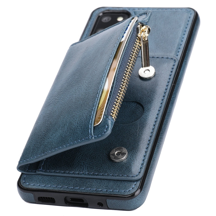 For Samsung Galaxy S20+ Zipper Wallet Bag PU Back Cover Shockrpoof Phone Case with Holder & Card Slots & Wallet