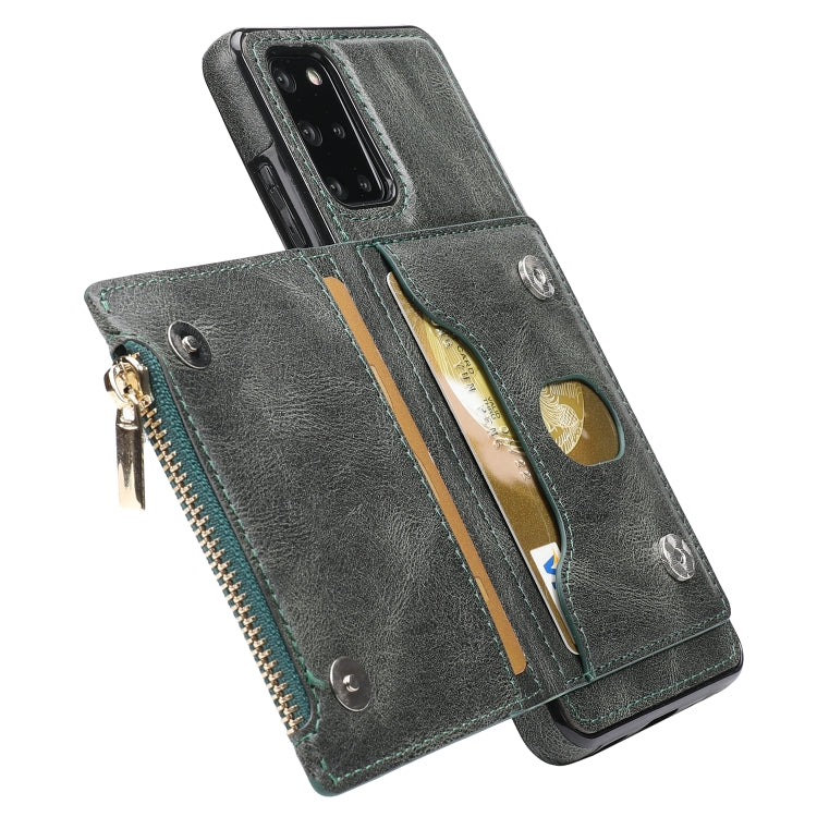 For Samsung Galaxy S20+ Zipper Wallet Bag PU Back Cover Shockrpoof Phone Case with Holder & Card Slots & Wallet