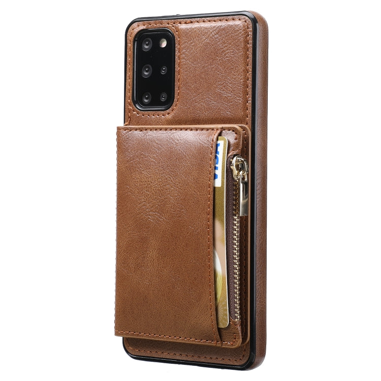 For Samsung Galaxy S20+ Zipper Wallet Bag PU Back Cover Shockrpoof Phone Case with Holder & Card Slots & Wallet