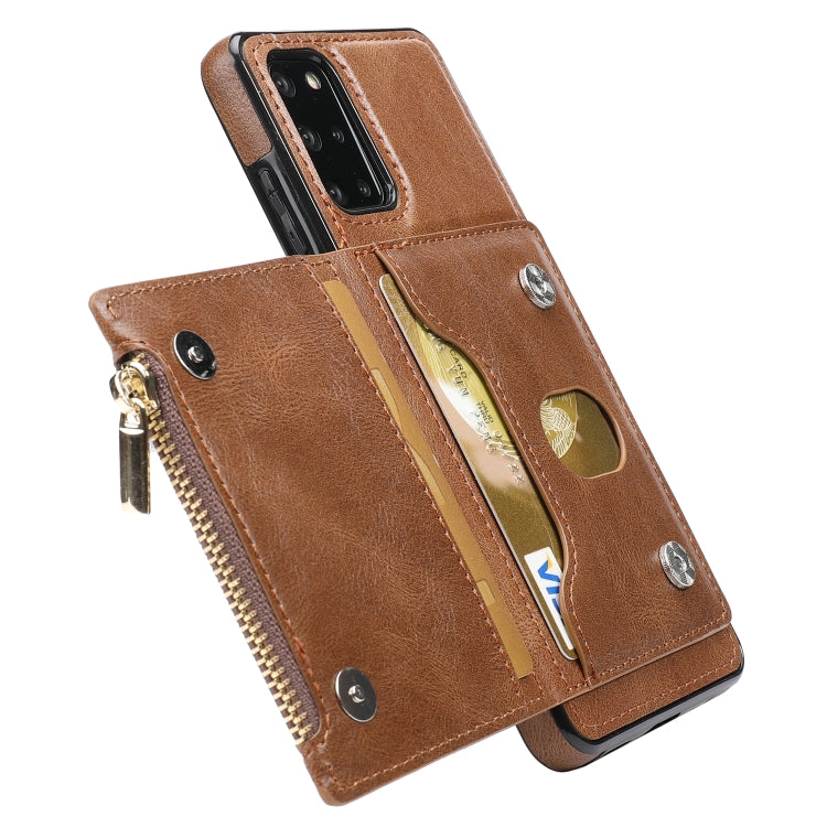 For Samsung Galaxy S20+ Zipper Wallet Bag PU Back Cover Shockrpoof Phone Case with Holder & Card Slots & Wallet