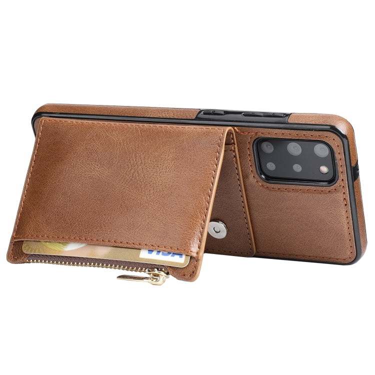 For Samsung Galaxy S20+ Zipper Wallet Bag PU Back Cover Shockrpoof Phone Case with Holder & Card Slots & Wallet