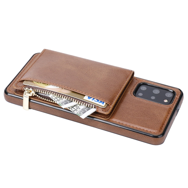For Samsung Galaxy S20+ Zipper Wallet Bag PU Back Cover Shockrpoof Phone Case with Holder & Card Slots & Wallet