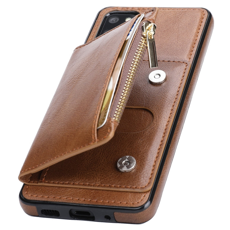 For Samsung Galaxy S20+ Zipper Wallet Bag PU Back Cover Shockrpoof Phone Case with Holder & Card Slots & Wallet