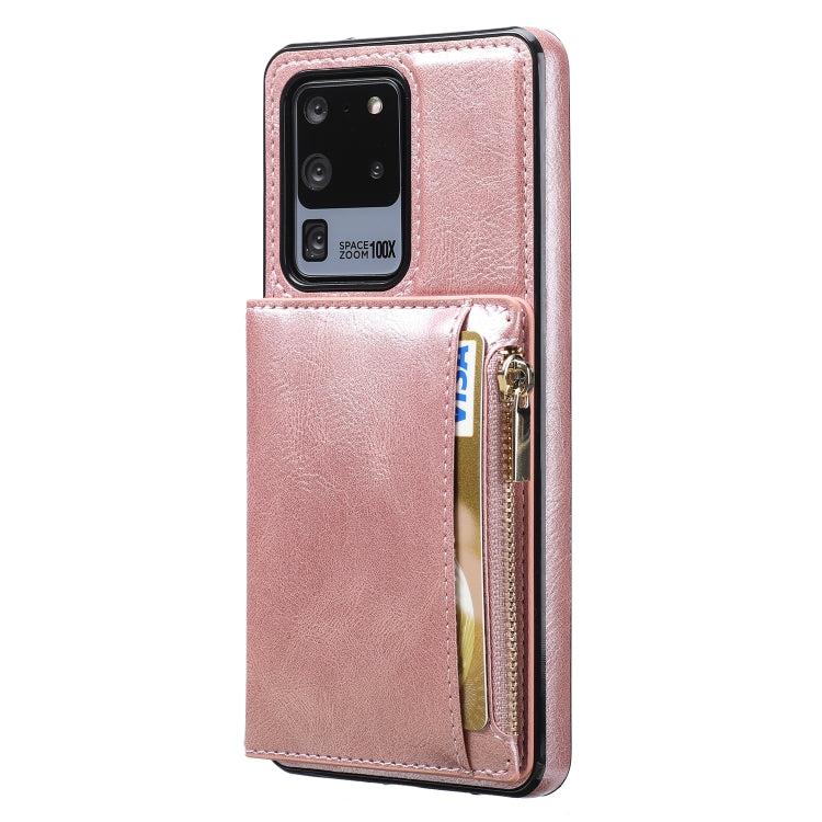 For Samsung Galaxy S20 Ultra Zipper Wallet Bag PU Back Cover Shockrpoof Phone Case with Holder & Card Slots & Wallet