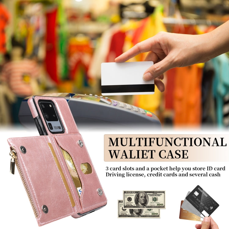 For Samsung Galaxy S20 Ultra Zipper Wallet Bag PU Back Cover Shockrpoof Phone Case with Holder & Card Slots & Wallet