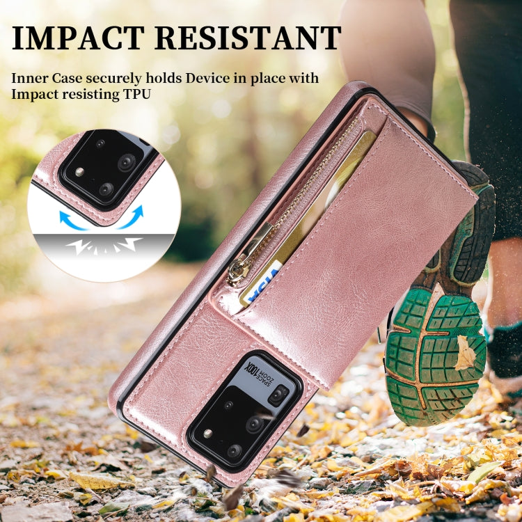 For Samsung Galaxy S20 Ultra Zipper Wallet Bag PU Back Cover Shockrpoof Phone Case with Holder & Card Slots & Wallet