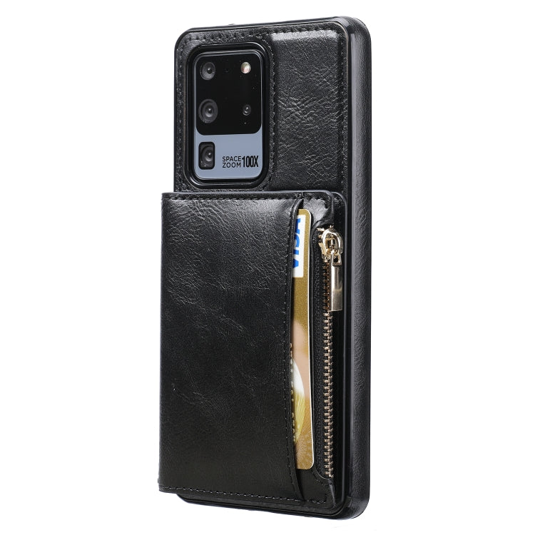 For Samsung Galaxy S20 Ultra Zipper Wallet Bag PU Back Cover Shockrpoof Phone Case with Holder & Card Slots & Wallet