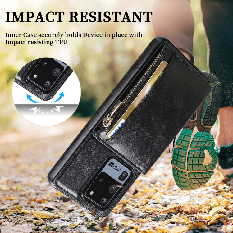 For Samsung Galaxy S20 Ultra Zipper Wallet Bag PU Back Cover Shockrpoof Phone Case with Holder & Card Slots & Wallet