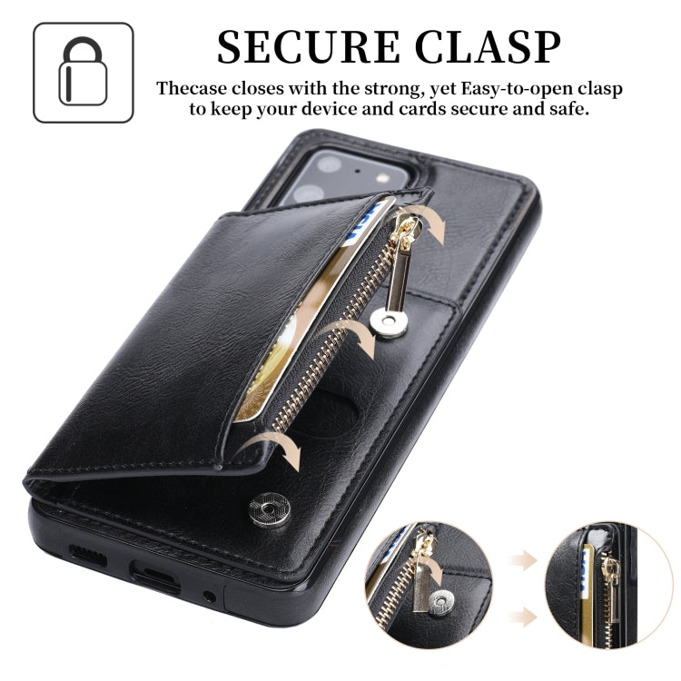 For Samsung Galaxy S20 Ultra Zipper Wallet Bag PU Back Cover Shockrpoof Phone Case with Holder & Card Slots & Wallet