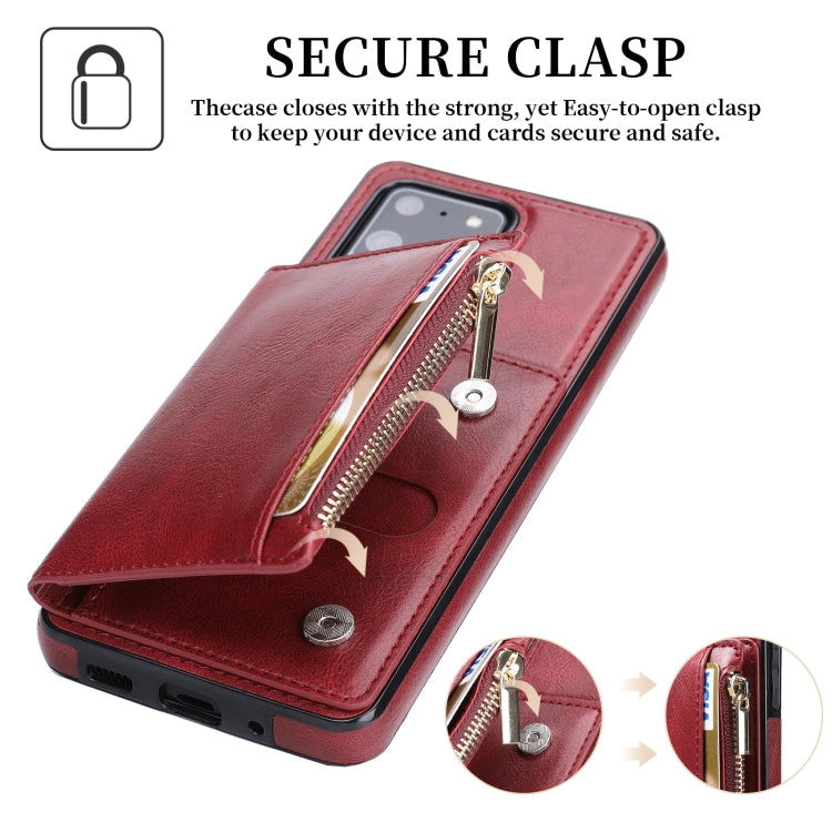 For Samsung Galaxy S20 Ultra Zipper Wallet Bag PU Back Cover Shockrpoof Phone Case with Holder & Card Slots & Wallet