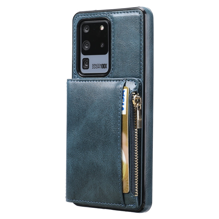 For Samsung Galaxy S20 Ultra Zipper Wallet Bag PU Back Cover Shockrpoof Phone Case with Holder & Card Slots & Wallet