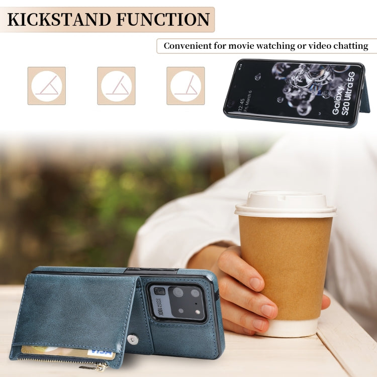 For Samsung Galaxy S20 Ultra Zipper Wallet Bag PU Back Cover Shockrpoof Phone Case with Holder & Card Slots & Wallet