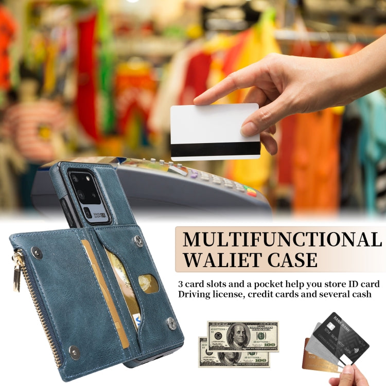 For Samsung Galaxy S20 Ultra Zipper Wallet Bag PU Back Cover Shockrpoof Phone Case with Holder & Card Slots & Wallet