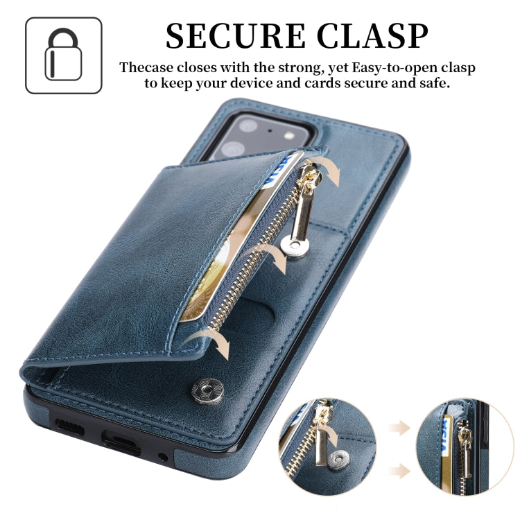 For Samsung Galaxy S20 Ultra Zipper Wallet Bag PU Back Cover Shockrpoof Phone Case with Holder & Card Slots & Wallet