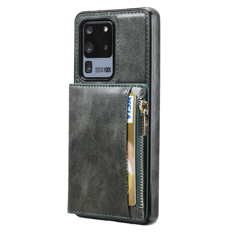 For Samsung Galaxy S20 Ultra Zipper Wallet Bag PU Back Cover Shockrpoof Phone Case with Holder & Card Slots & Wallet